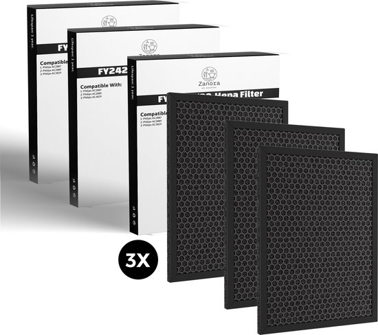 Zanora Actieve Koolfilter FY2420/30 - 3x - Geschikt voor Philips luchtreiniger - AC2882 - AC2885 - AC2887 - AC2889 - AC2892 - Series 3000 & 3000i - actieve koolfilter FY2420/30